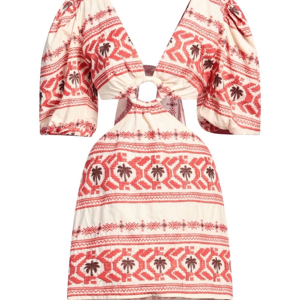Johanna Ortiz Red and Cream Patterned Dress